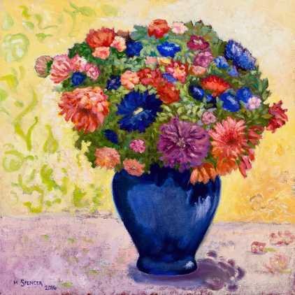 Bouquet of flowers in a blue vase